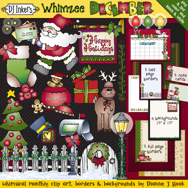 Whimsical clip art and borders for Christmas and holiday fun by DJ Inkers