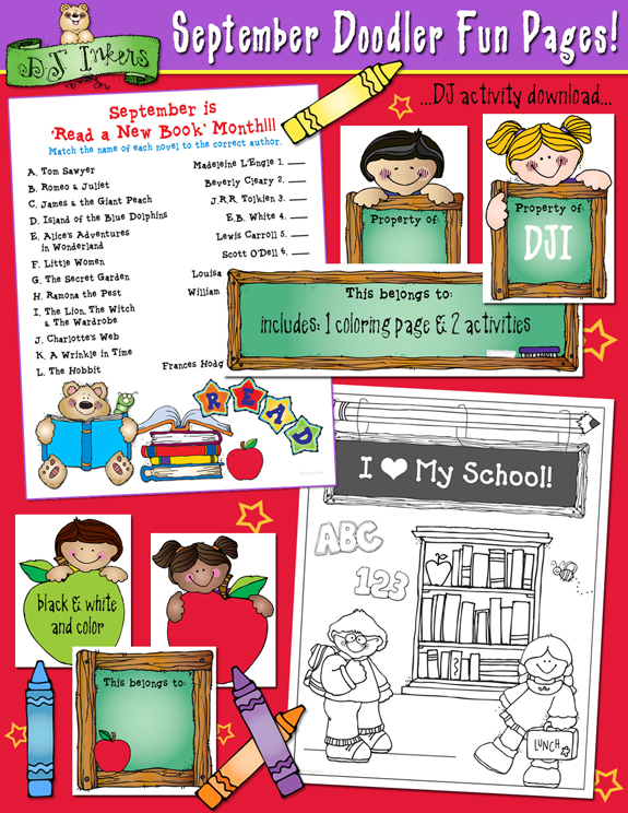 Printable fun activities for kids with September clip art by DJ Inkers