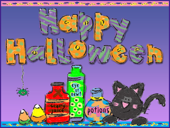 Happy Halloween potions and black cat clip art by DJ Inkers