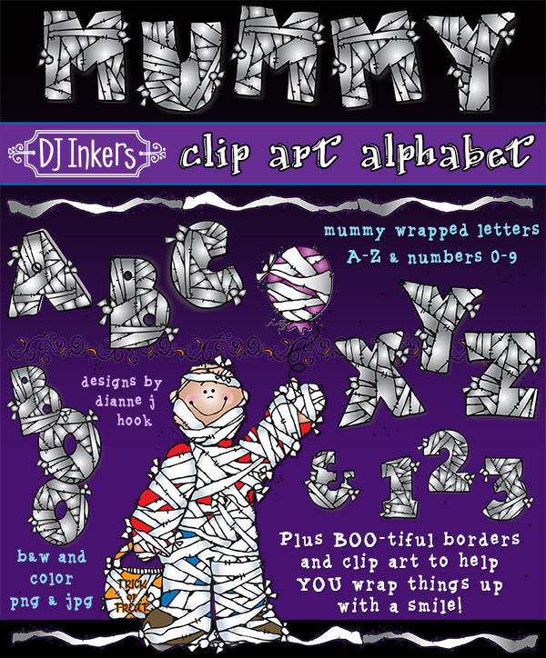 Mummy alphabet Halloween clip art letters by DJ Inkers