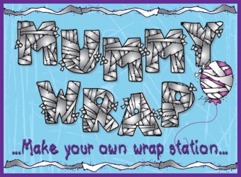 Mummy wrap station sign made with DJ Inkers clip art alphabet for Halloween