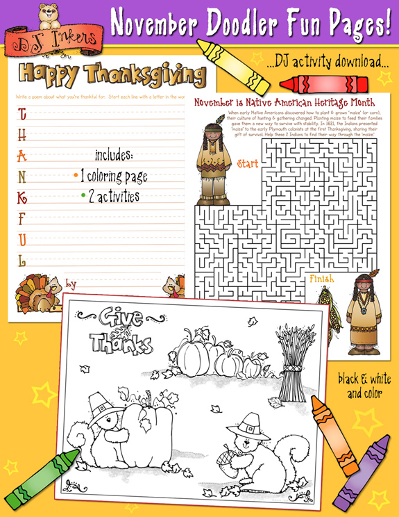 Thanksgiving activities and printable fun for kids and classrooms by DJ Inkers