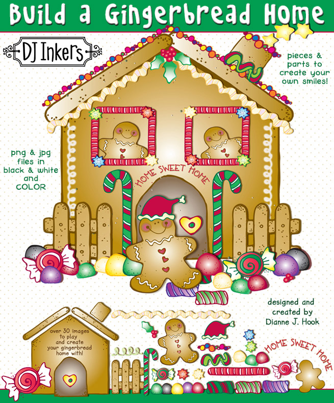 Build your own Gingerbread home with cute holiday clip art by DJ Inkers