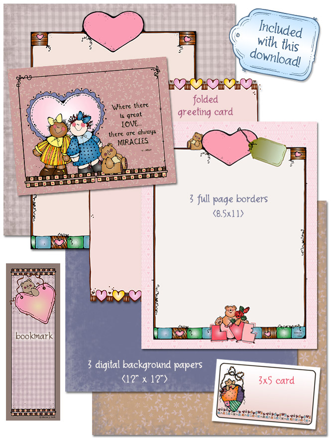 Inspire love with this sweet printable projects, borders and backgrounds by DJ Inkers