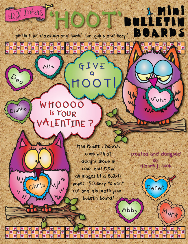 Owl bulletin board for Valentine's Day by DJ Inkers