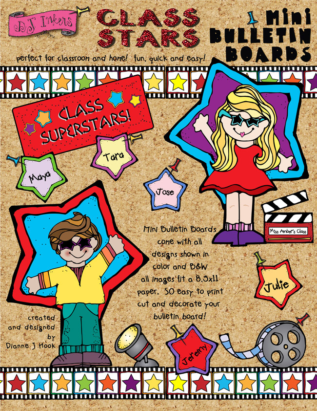 Printable bulletin board designs to show-off your class stars by DJ Inkers