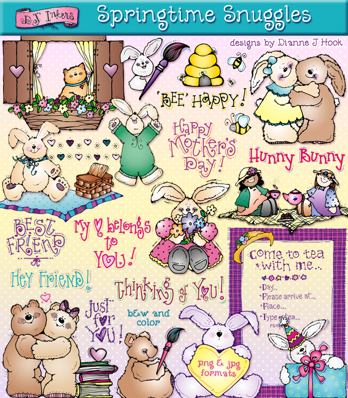 Cute springtime clip art for friends, smiles and Easter fun created by DJ Inkers