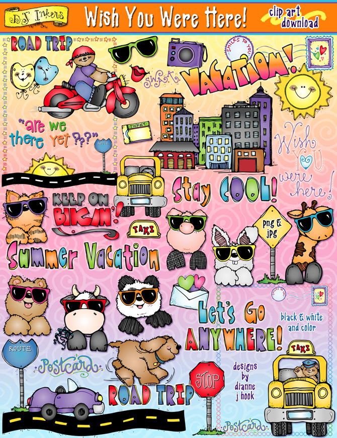 Summer Vacation and road trip clip art by DJ Inkers