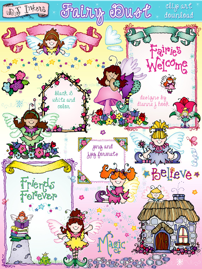Fun fairy clip art and magical springtime smiles by DJ Inkers
