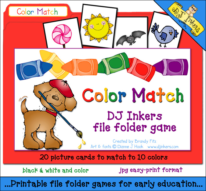 Teach color recognition with DJ Inker's fun printable file folder game for kids