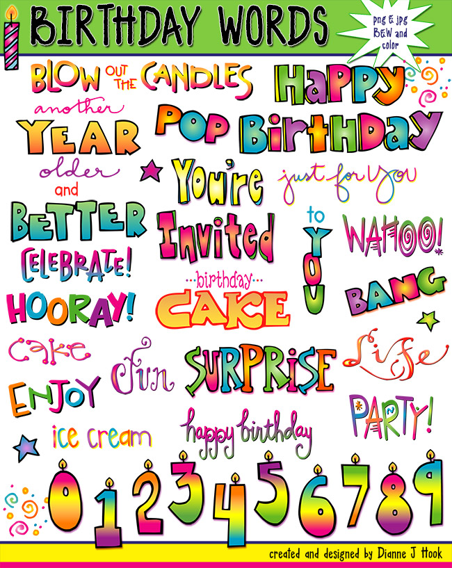 Birthday Words Clip Art Download