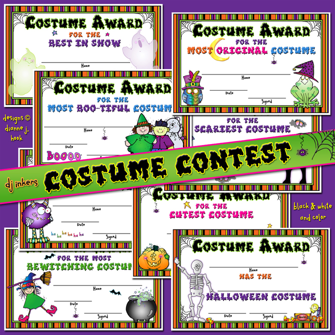 Printable costume award certificates for kids and Halloween fun by DJ Inkers