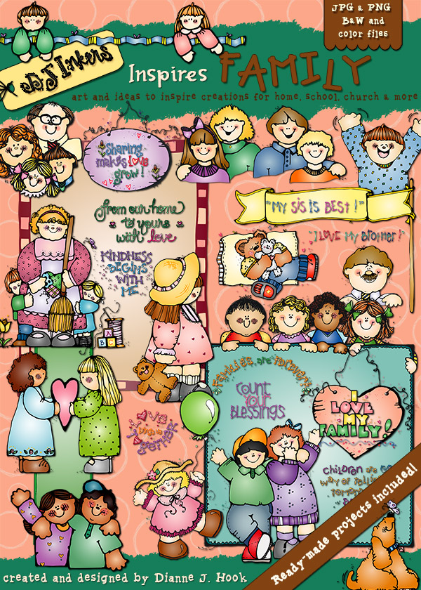 Get inspired with family clip art, borders and printable projects by DJ Inkers
