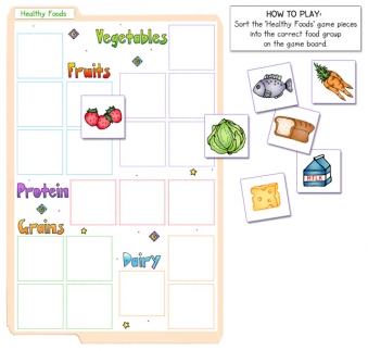 Healthy Foods printable file folder game for kids by DJ Inkers