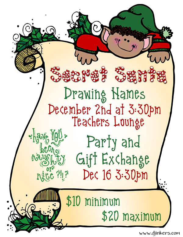 secret santa exchange with candy cane font and christmas clip art by DJ Inkers