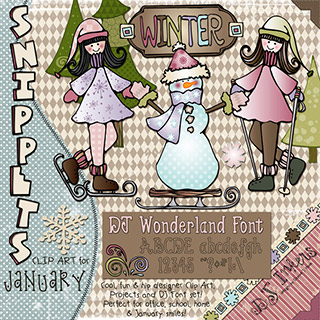 Snow Play Clip Art Snippets, Font and Printables Kit