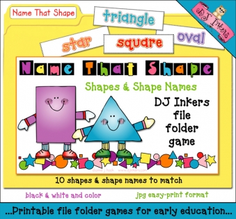 Help kids 'shape up' their skills for school with DJ Inkers' charming 'Name That Shape' file folder game