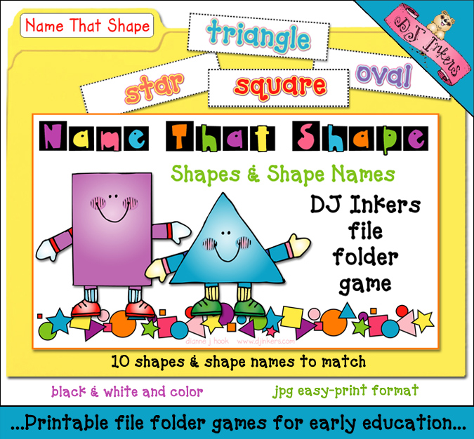 Help kids 'shape up' their skills for school with DJ Inkers' charming 'Name That Shape' file folder game