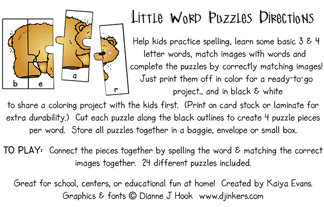 Little Word Puzzles - Learning Activity Download