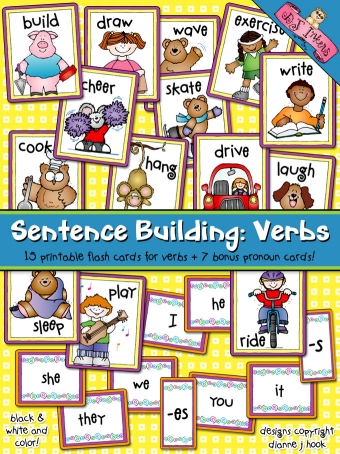 Verbs Flash Cards for Sentence Building and Parts of Speech by DJ Inkers