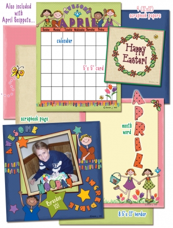Spring Kids Clip Art Snippets, Font and Printables Kit