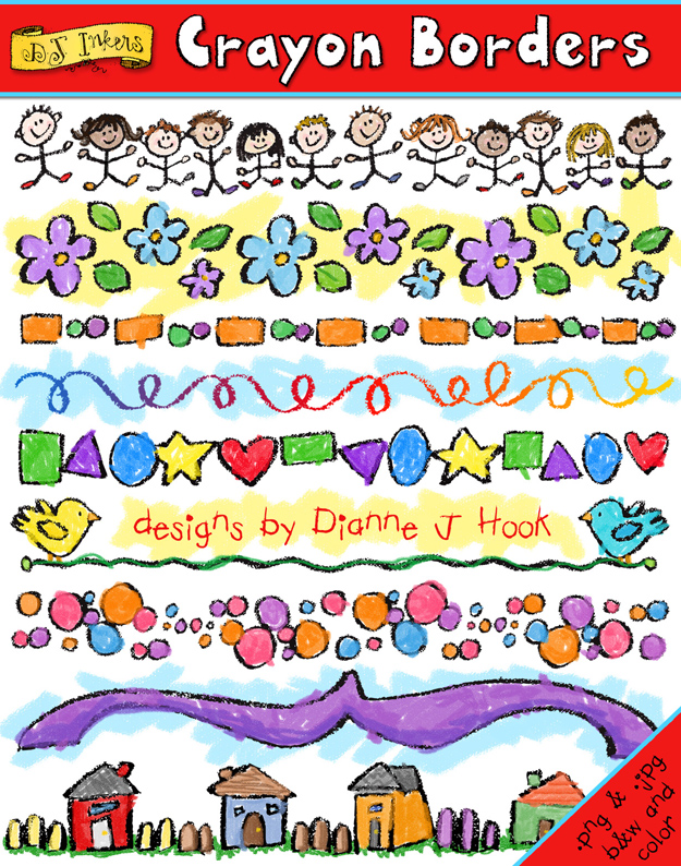 Cute crayon clip art borders for kids and smiles by DJ Inkers