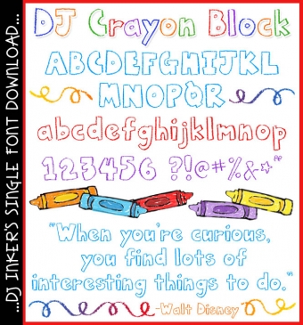 Color a smile on your text with playful DJ Crayon Block font. Perfect for teachers, moms and preschool.