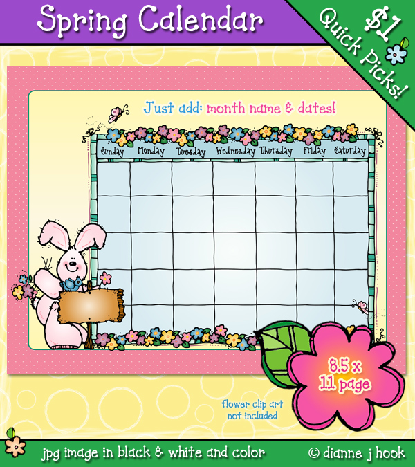 Printable spring calendar by DJ Inkers