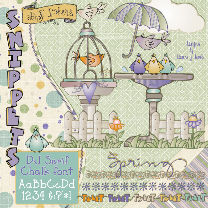 For The Birds Clip Art Snippets, Font and Printables Kit