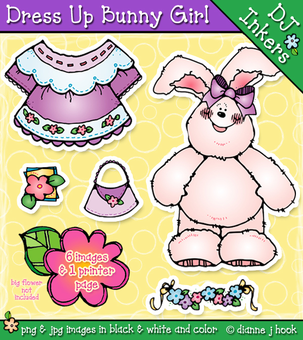 Dress-Up Bunny Girl clip art and printable activity by DJ Inkers