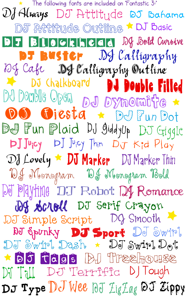 DJ Inkers Fontastic 3 has 50 fun fonts for typing smiles at home, school or office.