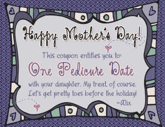 Mother's Day pedicure gift certificate with DJ Inkers cursive fonts