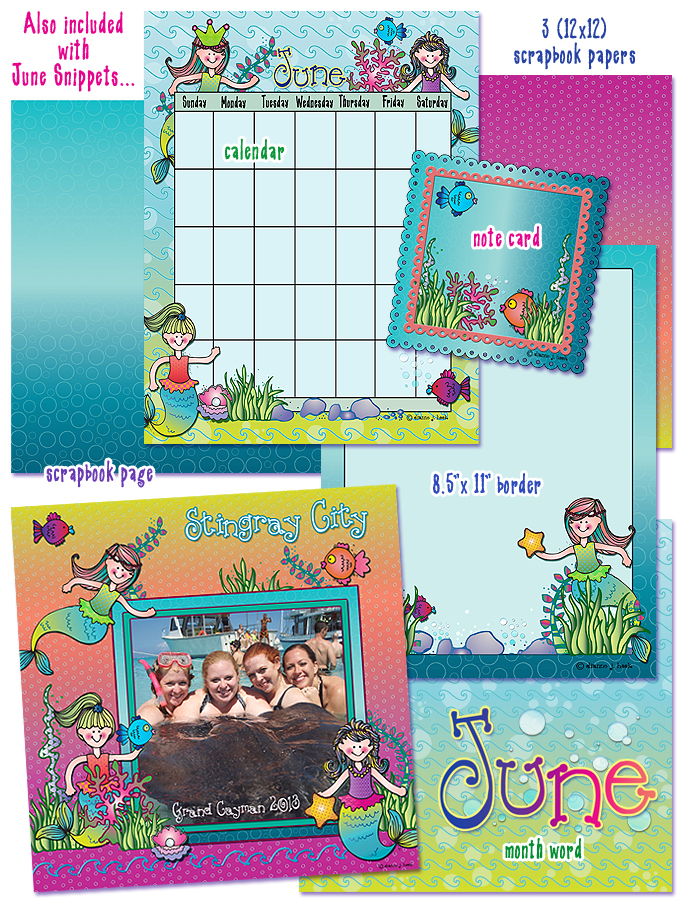 Mermaid backgrounds, borders and printables by DJ Inkers