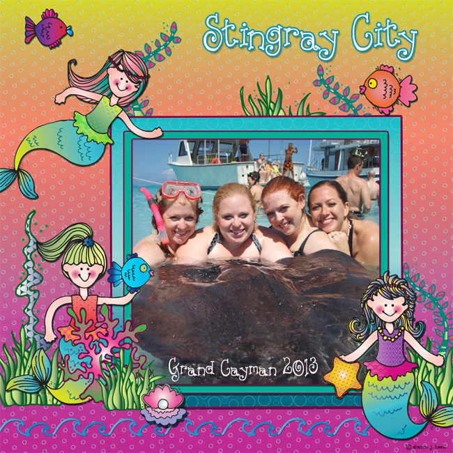 Mermaid sisters under the sea digital scrapbook page by DJ Inkers