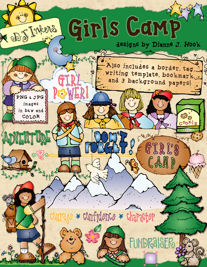 Clip art and projects for girls camp and girl scouts by DJ Inkers