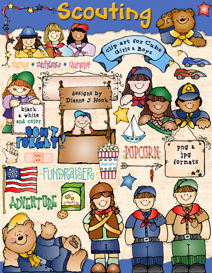 Cub Scouts & Girl Scouts clip art for camping, fundraisers and activities by DJ Inkers