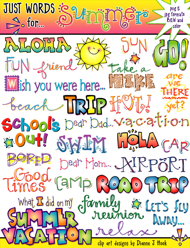 Summer Words clip art and vacation sayings by DJ Inkers