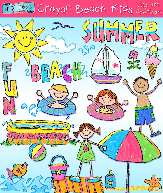 Crayon Beach Kids Clip Art Download