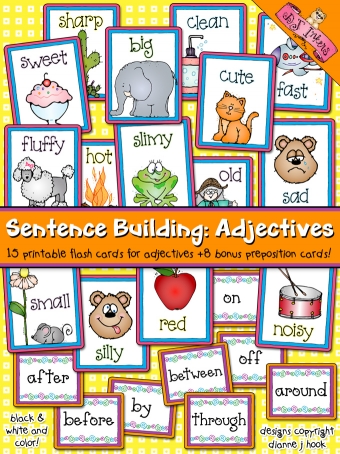 Adjective flash cards for parts of speech and ELA teachers by DJ Inkers