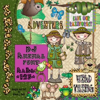 Rain forest clip art, printables and font for kids and crafting by DJ Inkers