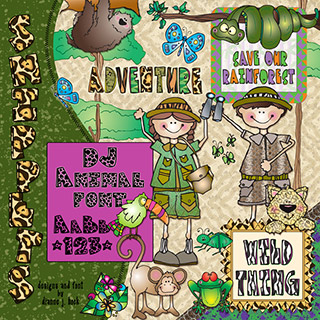 Rainforest Clip Art Snippets, Font and Printables Kit