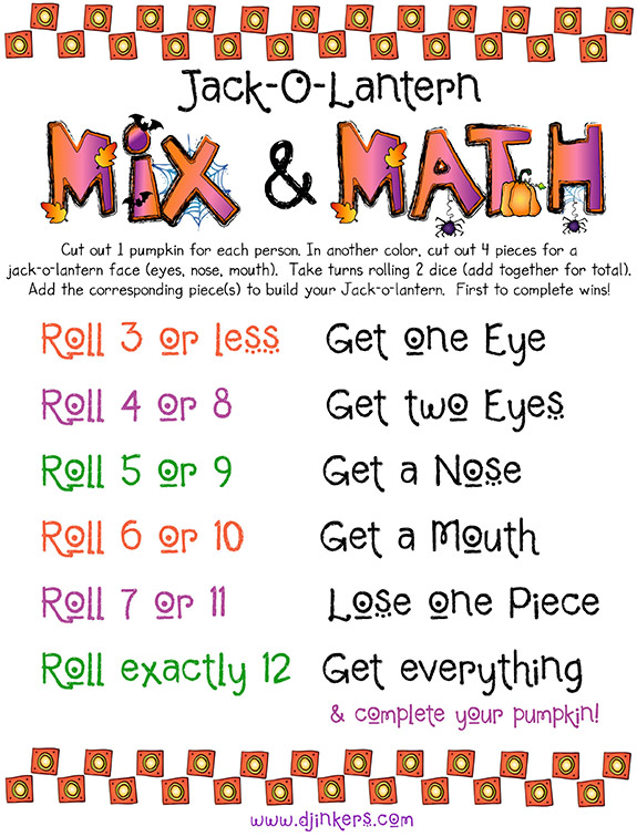 Jack o lantern Halloween dice game - created using DJ Inker's spooky clip art alphabet