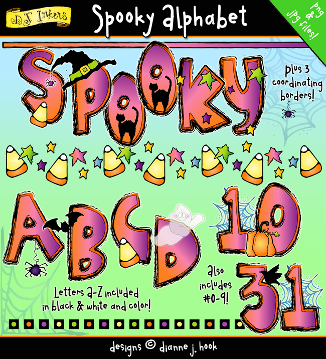 A spooky clip art alphabet full of Halloween smiles by DJ Inkers