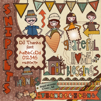 Fall family clip art Snippets, with coordinating printables & a font for Thanksgiving by DJ Inkers