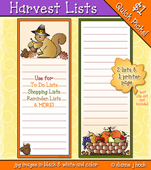 Harvest Lists Printables Download