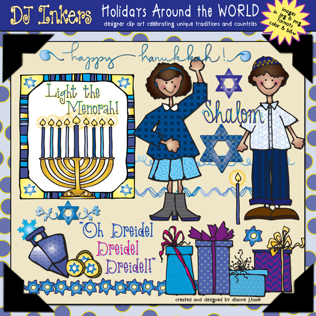 Clip art and fun facts to teach kids about Hanukkah and Jewish traditions -DJ Inkers