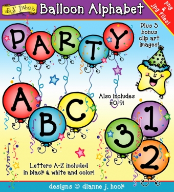 Make your birthday and celebration projects pop with DJ Inker's fun balloon clip art alphabet