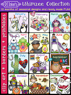 Whimzee Clip Art, Borders and Calendars 12 Month Collection
