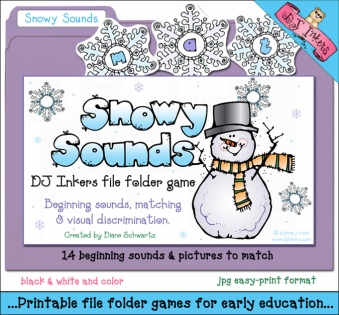 Beginning sounds winter file folder game with cute DJ Inkers clipart