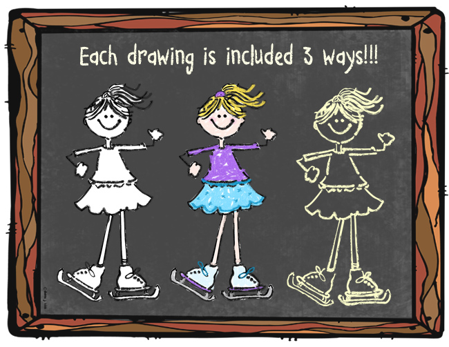 Winter Sports Chalk & Crayon Clip Art Download